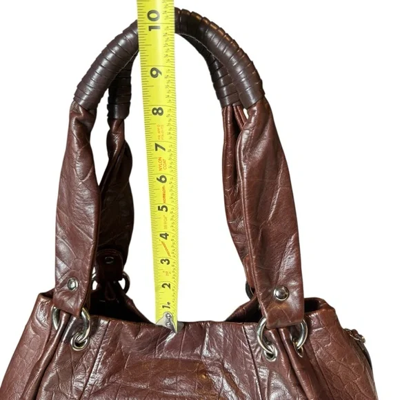 B. MAKOWSKY BROWN EMBOSSED LEATHER SATCHEL PURSE SHOULDER BAG - Picture 6 of 12